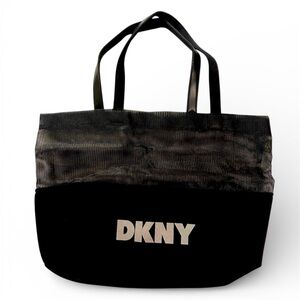 Vintage DKNY Large Black Tote Bag Beach Bag City Tote NEW Y2K Neoprene Mesh
